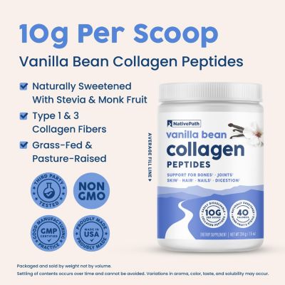 Collagen Peptides - Type 1 & 3 Grass-Fed Powder for Hair, Skin, Nails, Bones & Joints. Keto, Paleo, Gluten-Free (Vanilla Bean, 230g)
