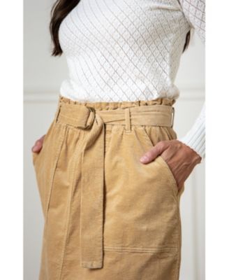 Women's Organic Corduroy Belted Cinch Waist Skirt