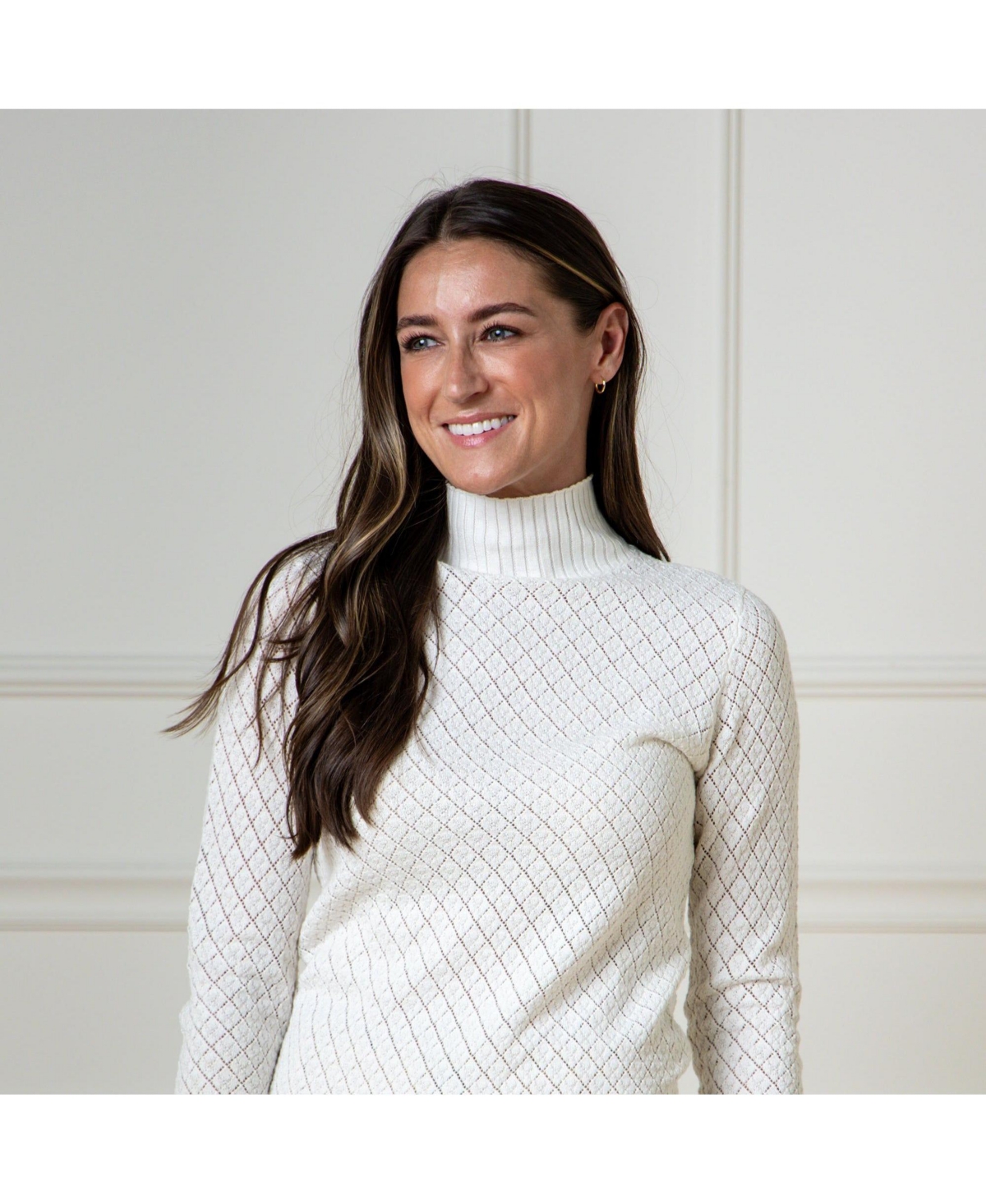 Hope & Henry Women's Organic Diamond Stitch Mock Neck Sweater