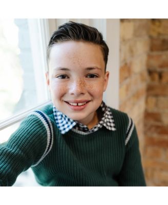 Boys Organic Long Sleeve Sporty Crew Neck Sweater with Stripe Piecing