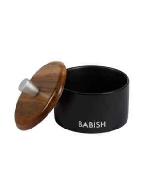 Stoneware Salt Cellar W/ Wood Lid - Stoneware - 4" X 3.5"