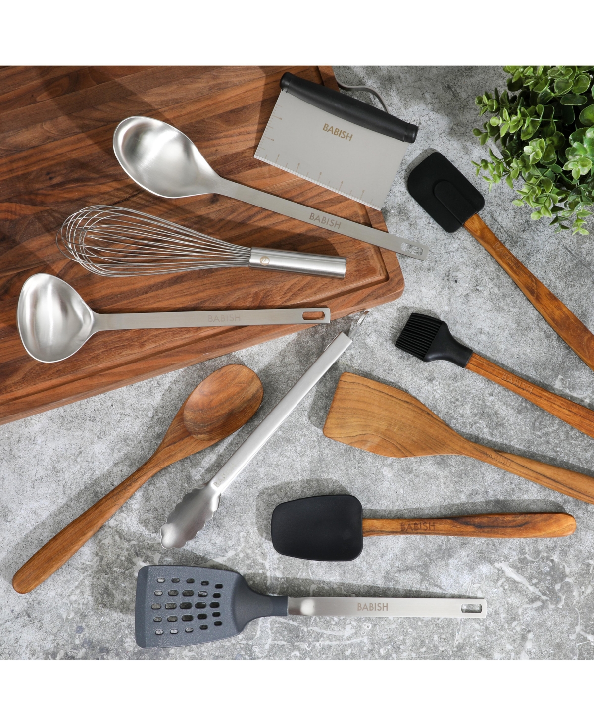 Babish Piece Essential Wood, Silicone, andTool Set - Stainless steel / wood