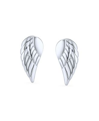 Delicate Angel Wing Feather Cuff Bracelet & Stud Earrings Set Sterling Silver