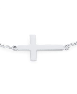 Religious Spiritual Horizonal Sideways Cross Slide Bolo Bracelet Gift Sterling Silver 7-8 Inch Adjustable