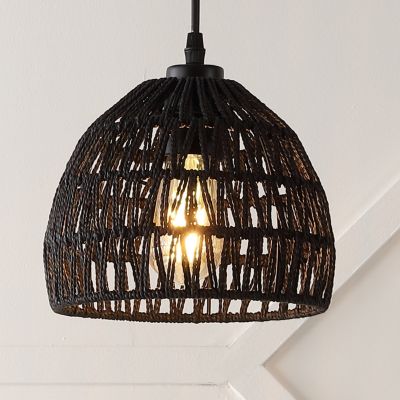 Campana 8.25" 1-Light Bohemian Modern Woven Rope/Iron LED Pendant, White