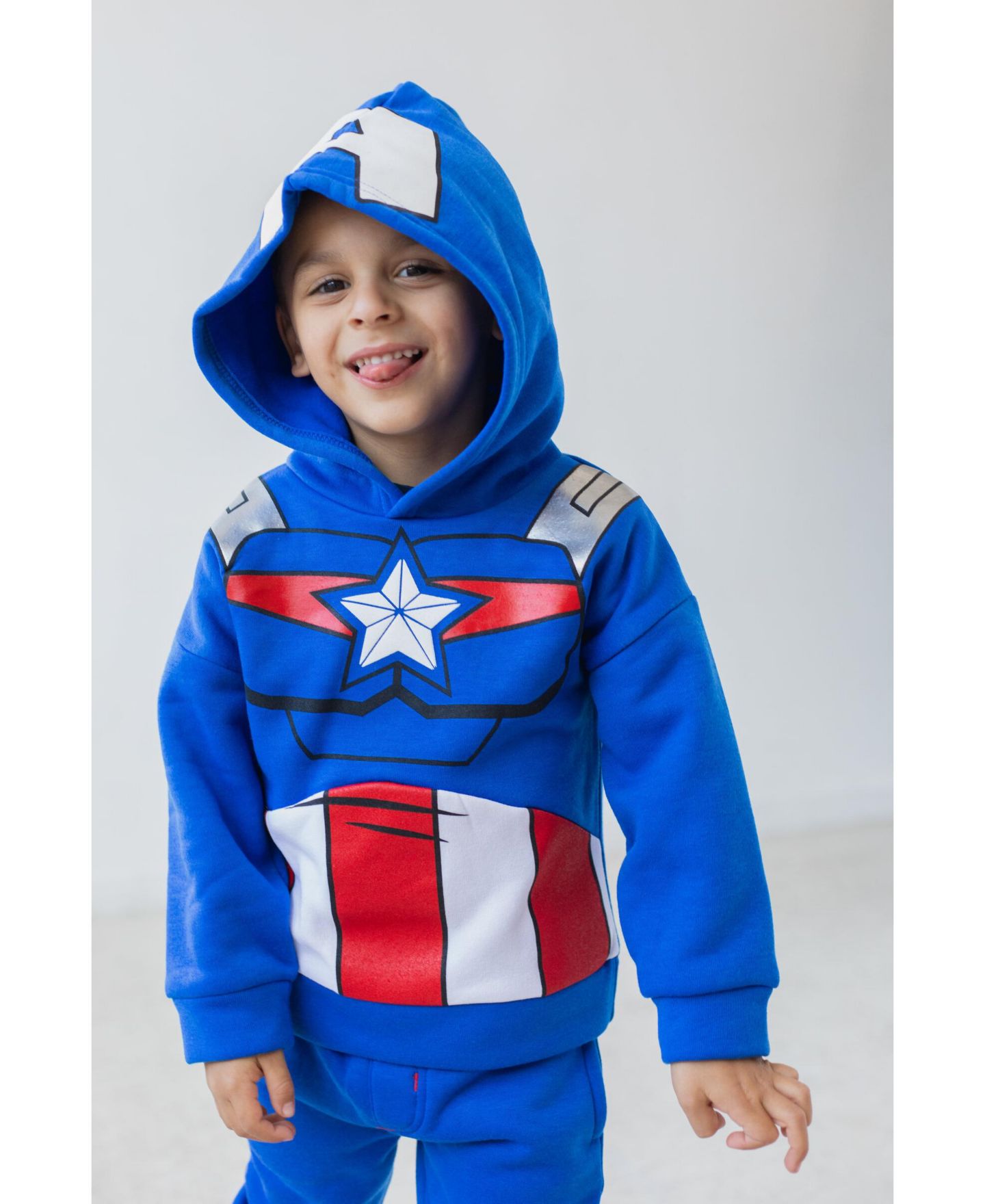 Комплекты Avengers Marvel Spider-Man Fleece Athletic Pullover Hoodie and Pants Outfit Set для мальчиков, цвет: Captain America — фото 8