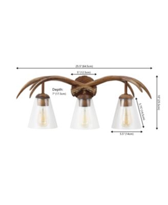 Wyatt 25.5" 3-Light Southwestern Bohemian Resin/Seeded Glass Faux Antler LED Vanity Light, Brown Wood Finish