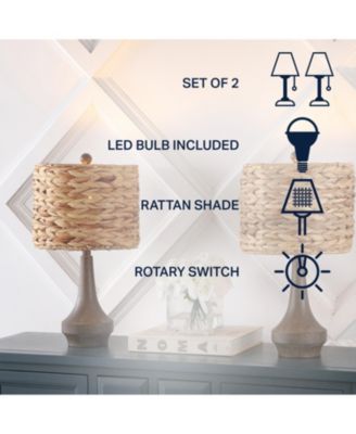 Theodore 21" Rustic Farmhouse Handwoven Water Hyacinth/Resin LED Table Lamp, Brown Wood Finish (Set of 2)