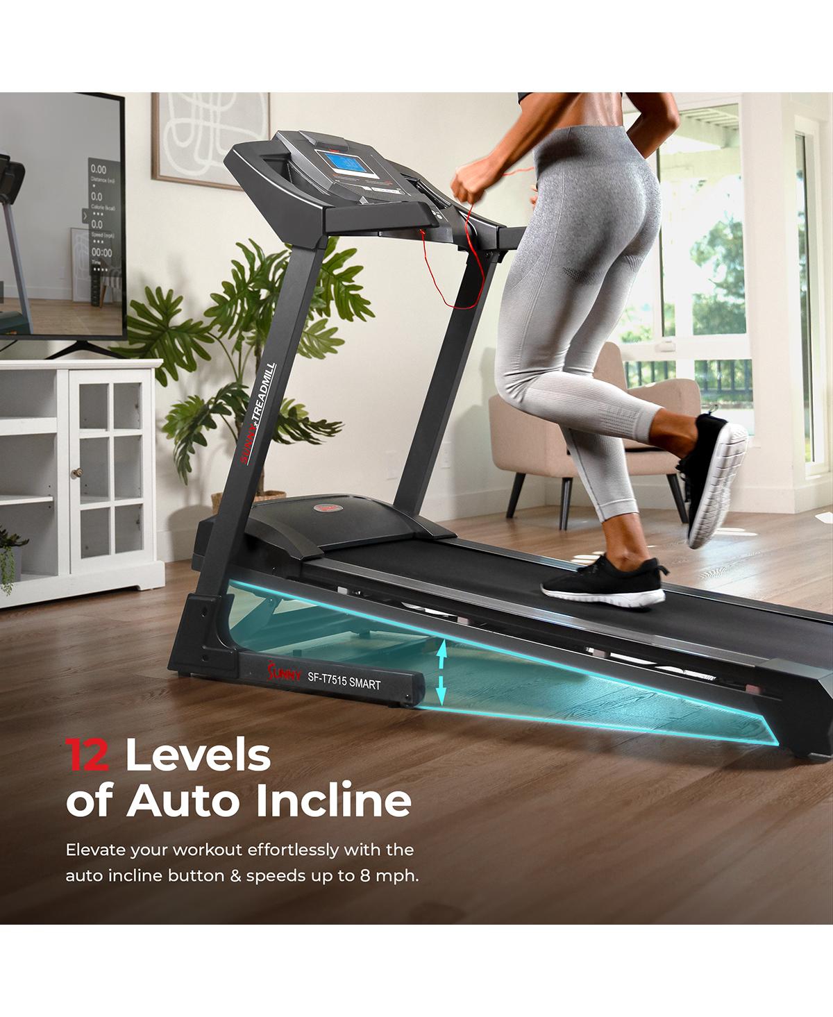 Sunny Health & Fitness PremiumTreadmill with Auto Incline, Dedicated Speed Buttons, Double Deck Technology, Digital Performance Display, Bmi Ca