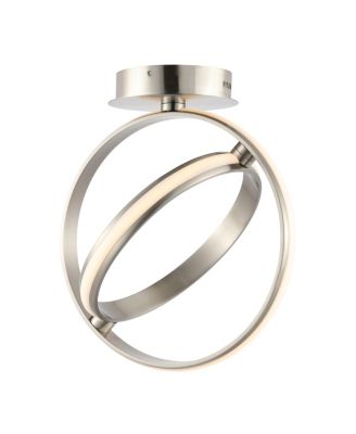 Nicole 14.25" 2-Light Modern Minimalist Aluminum Ring Integrated LED Semi Flush Mount, Nickel