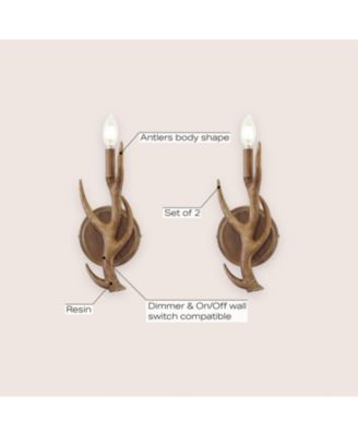 Cody 5.5" 1-Light Southwestern Bohemian Resin/Iron Faux Antler LED Sconce, Brown Wood Finish (Set of 2)