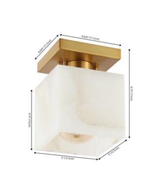 Alessia 5" 1-Light Modern Contemporary Alabaster/Iron Cube LED Semi Flush Mount, White Marbling/Brass Gold