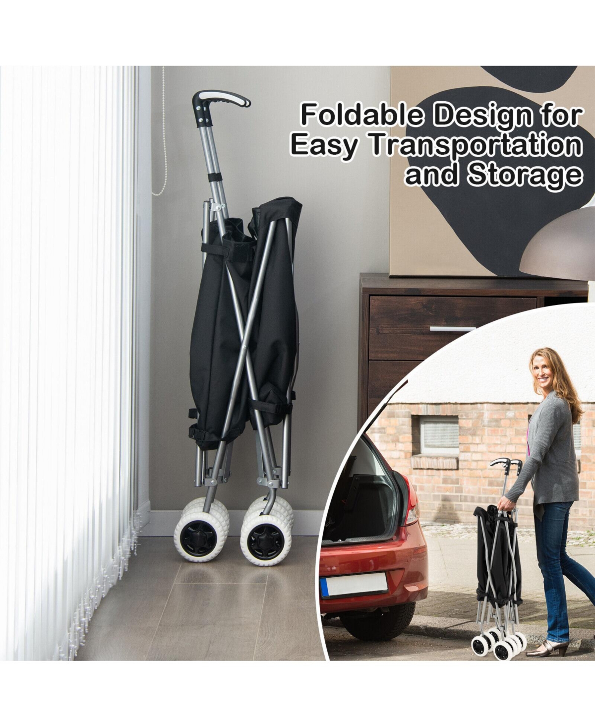 Skonyon Folding Shopping Utility Cart with Water-Resistant Removable Canvas Bag