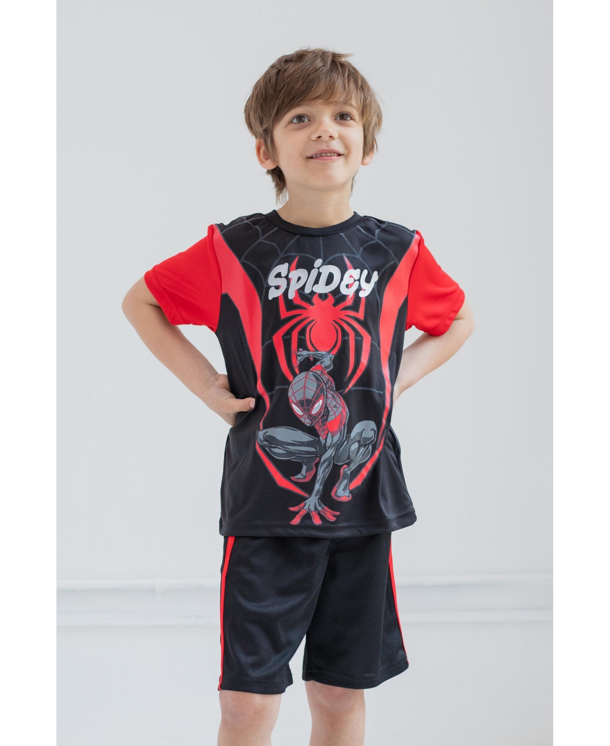 Marvel Avengers Captain America Iron Man Venom Hulk Cosplay Athletic T-Shirt and Shorts Outfit Set Toddler to Little Kid - Spider-man black