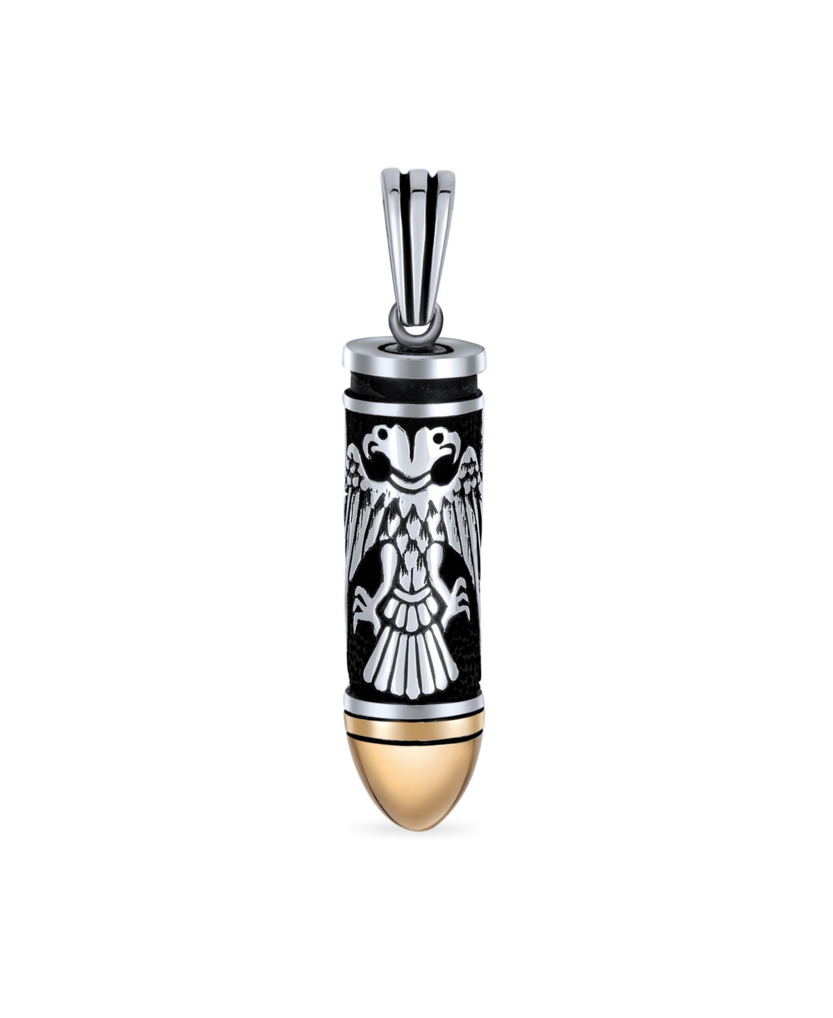 Bling Jewelry Gangster Biker Jewelry Two Head Byzantine Eagle Bullet Pendant Necklace Gift For Hunter Two Tone Oxidized Sterling Silver Gold-Tone Plat