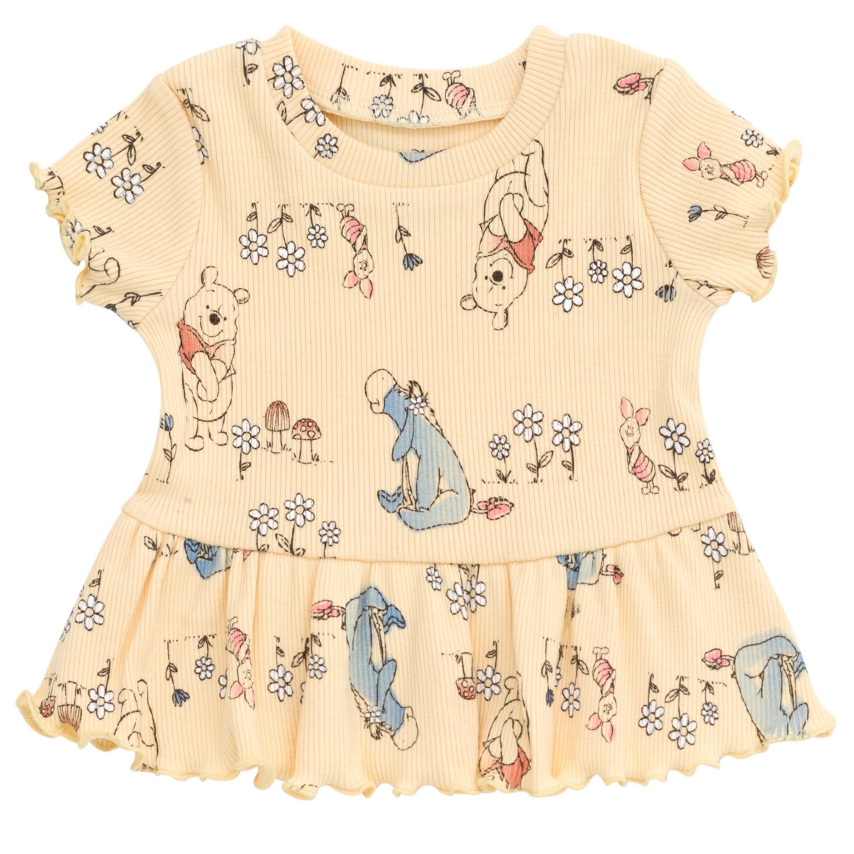 Disney Baby Girls Junior Ribbed Peplum T-Shirt and Bike Shorts Outfit Set Newborn to (0-3 Months - 14-16) - yellow