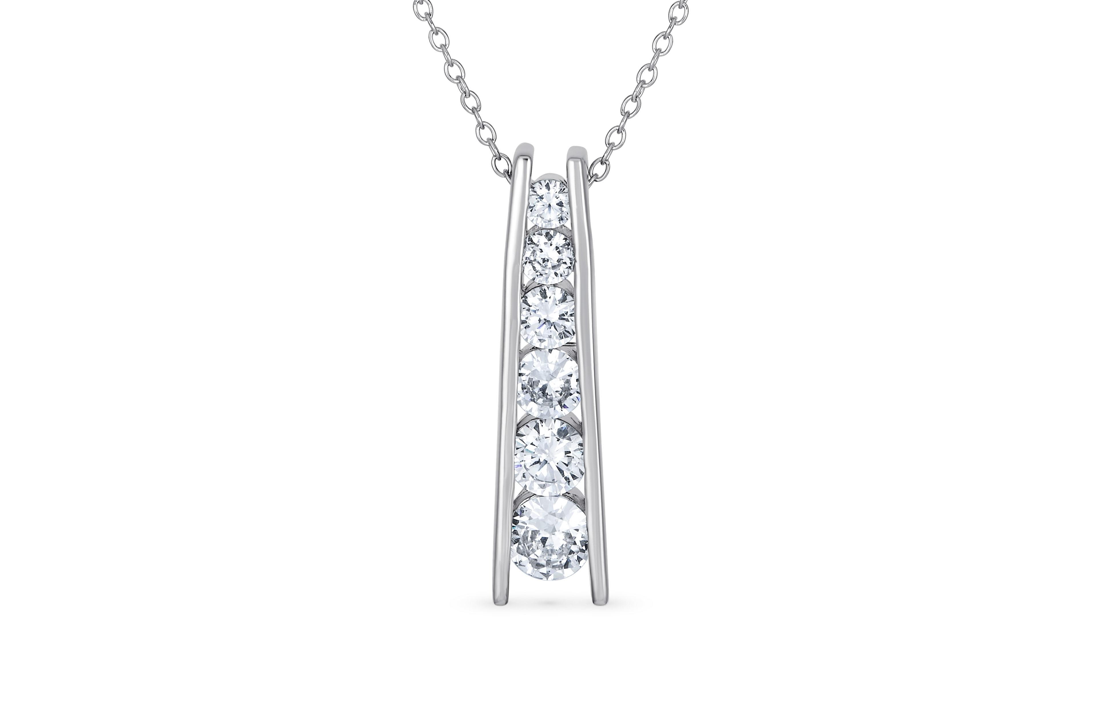 Bling Jewelry Solitaire Round Cubic Zirconia Cz Graduated Past Present Future Pendant Necklace Journey Bar Pendant Necklace Sterling Silver