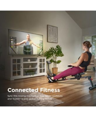 Smart Compact Hydraulic Rower &with 12 Levels Resistance and Free SunnyFit  App Via Bluetooth