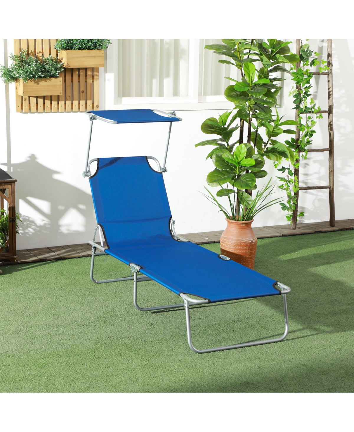 Outsunny Outdoor Chaise Lounge ning Chair, Folding W/ Sun Shade,