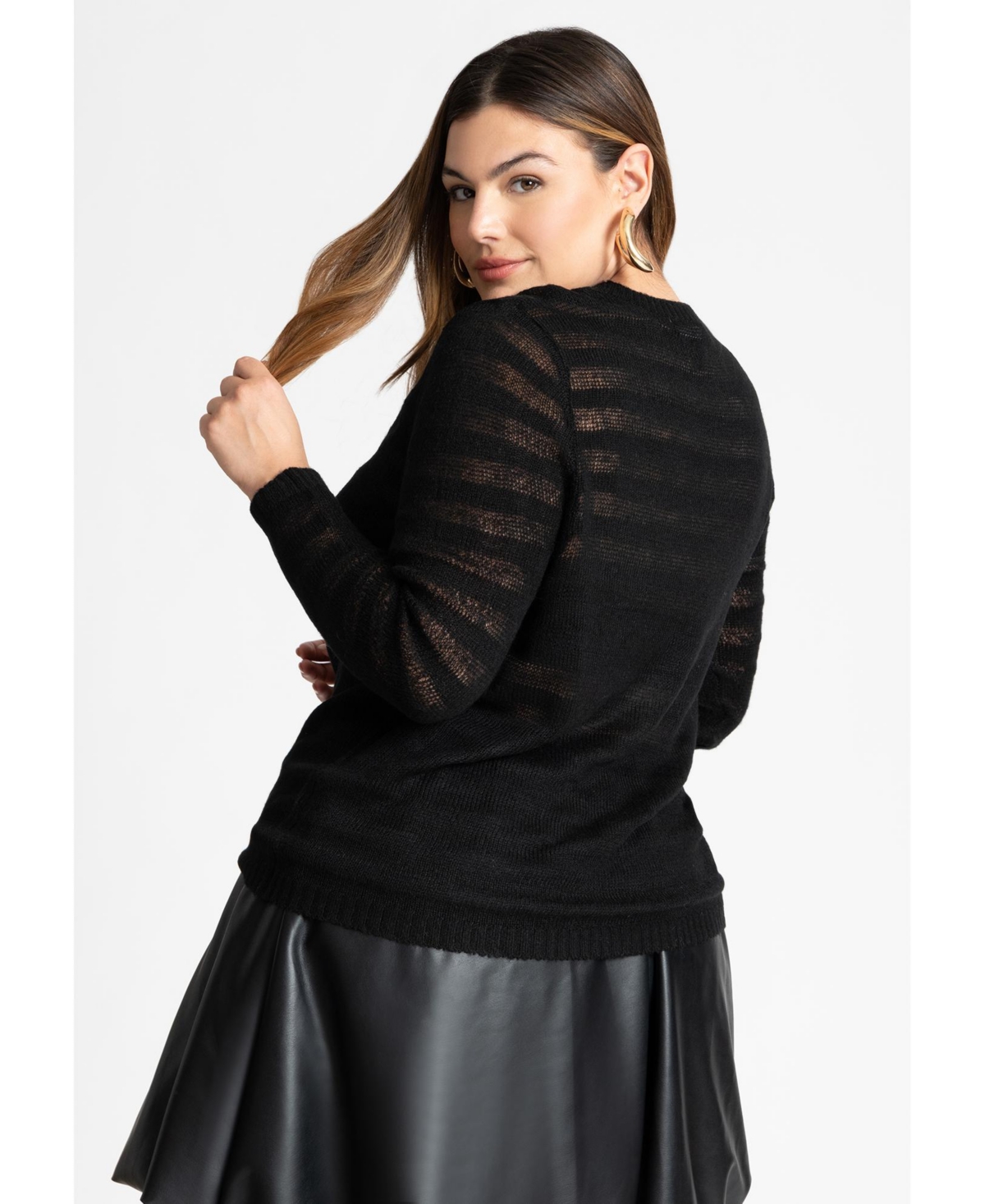 Eloquii Women's Sheer Stripe Top