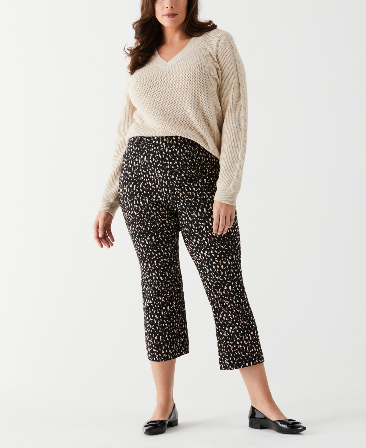 ELLA RAFAELLA PLUS SIZE PRINTED CROP BOOTCUT PANT WITH BELT 