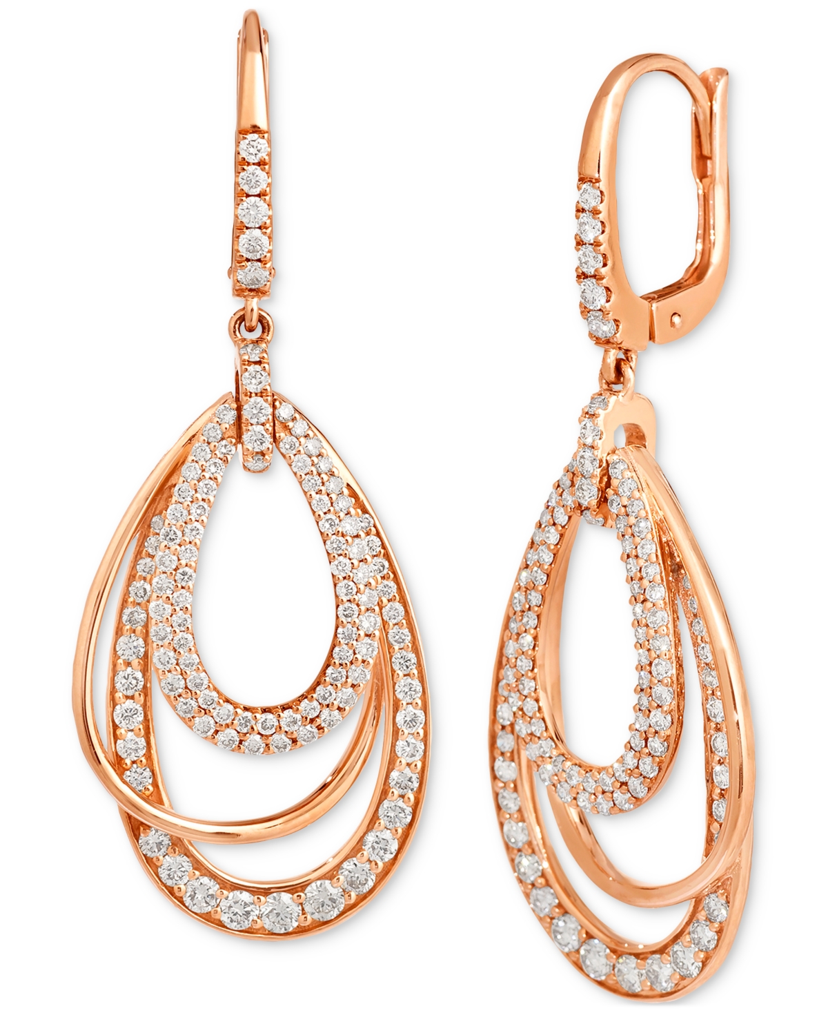 Nude Diamond Multi Layered Teardrop Orbital Drop Earrings (1-1/2 ct. t.w.) in 14k Rose Gold - Rose Gold