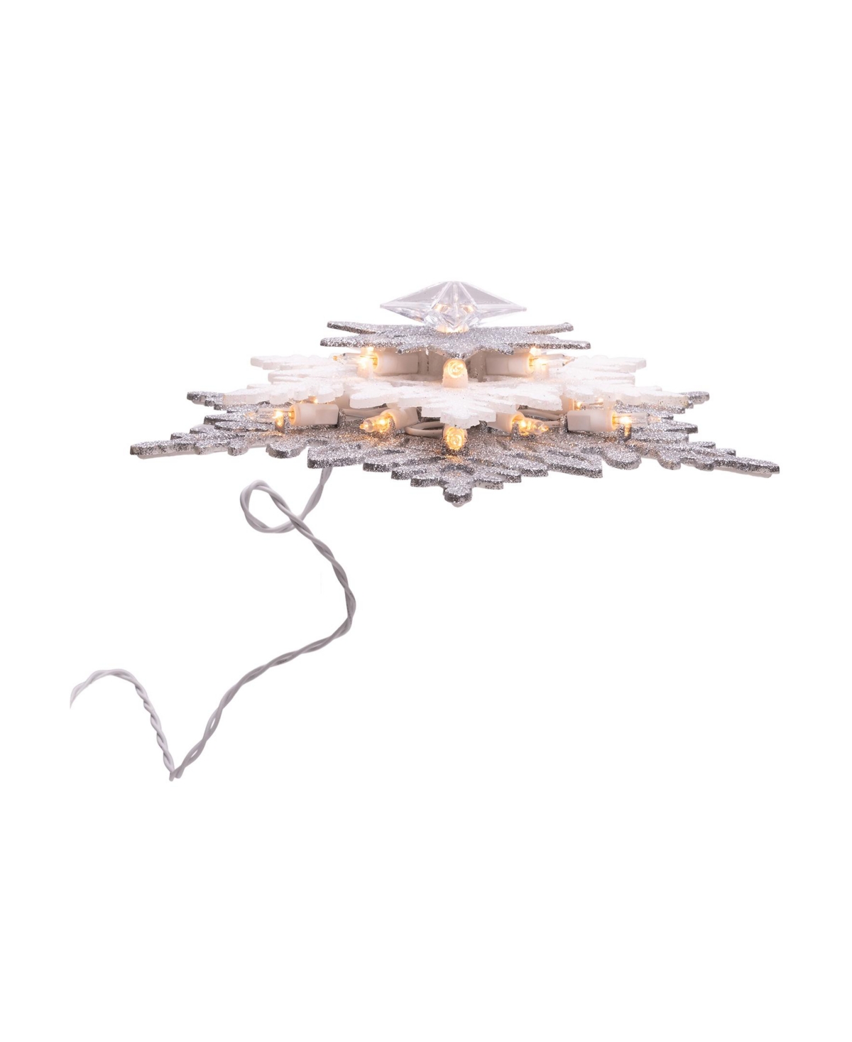 Kurt Adler 13.75-Inch Ul 20-Lightand White Glittered Snowflake Tree Topper - Silver