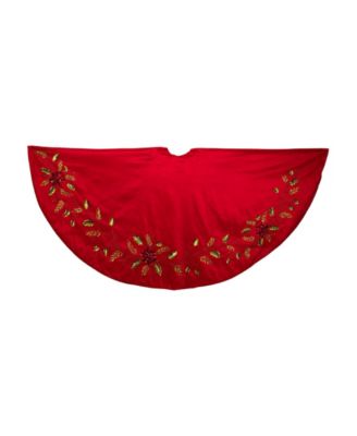 72-Inch Red Dupion Tree Skirt with Multi Sequin Poinsettia