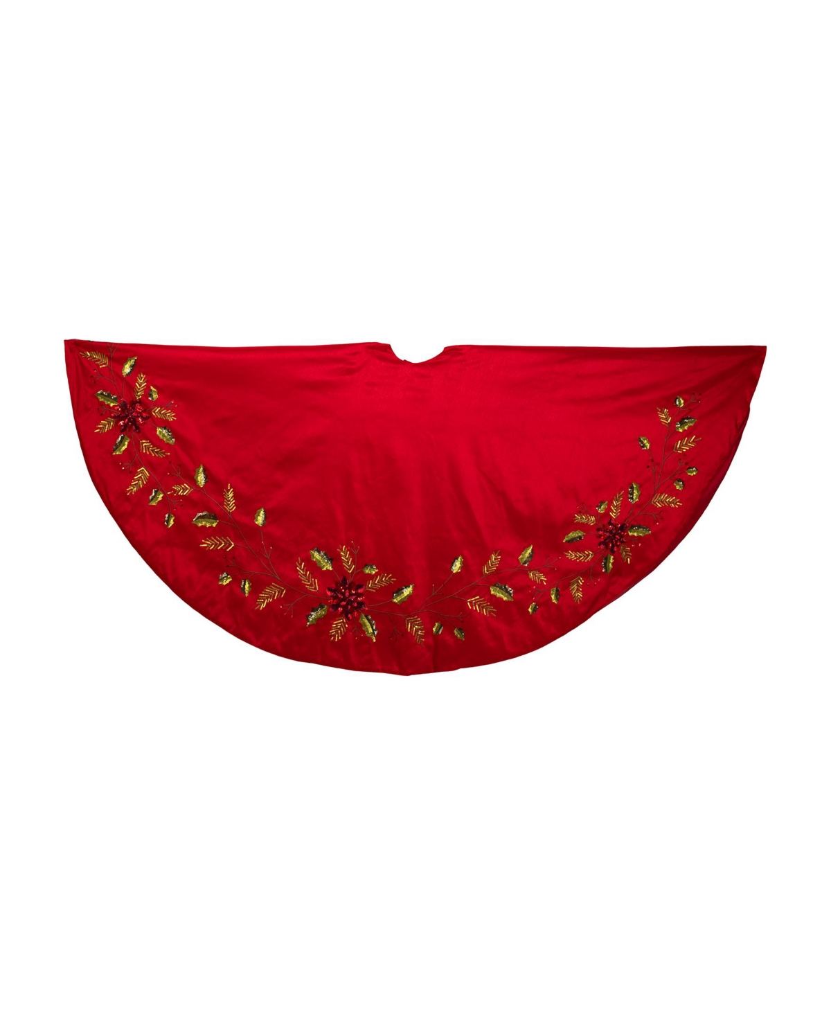 Kurt Adler 72-inch Red Dupion Tree Skirt With Multi Sequin Poinsettia In Red