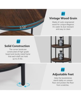 4-Tier Narrow Tall Bookshelf, Rustic Small Bookcase Corner Book Shelf, Freestanding Display Shelves for Living Room, Home Office, Kitchen, Small Space