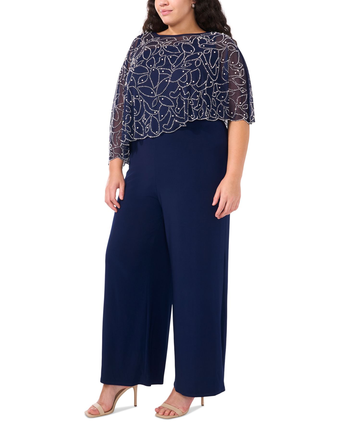 Женский комбинезон MSK Plus Size Embellished Overlay Wide-Leg Jumpsuit, цвет: Тёмно-синий — фото 3