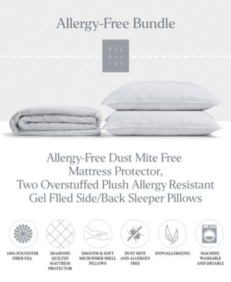 Overstuffed Plush Allergy Resistant Gel Filled Side/Back Sleeper Pillow & Mattress Protector Set, Twin