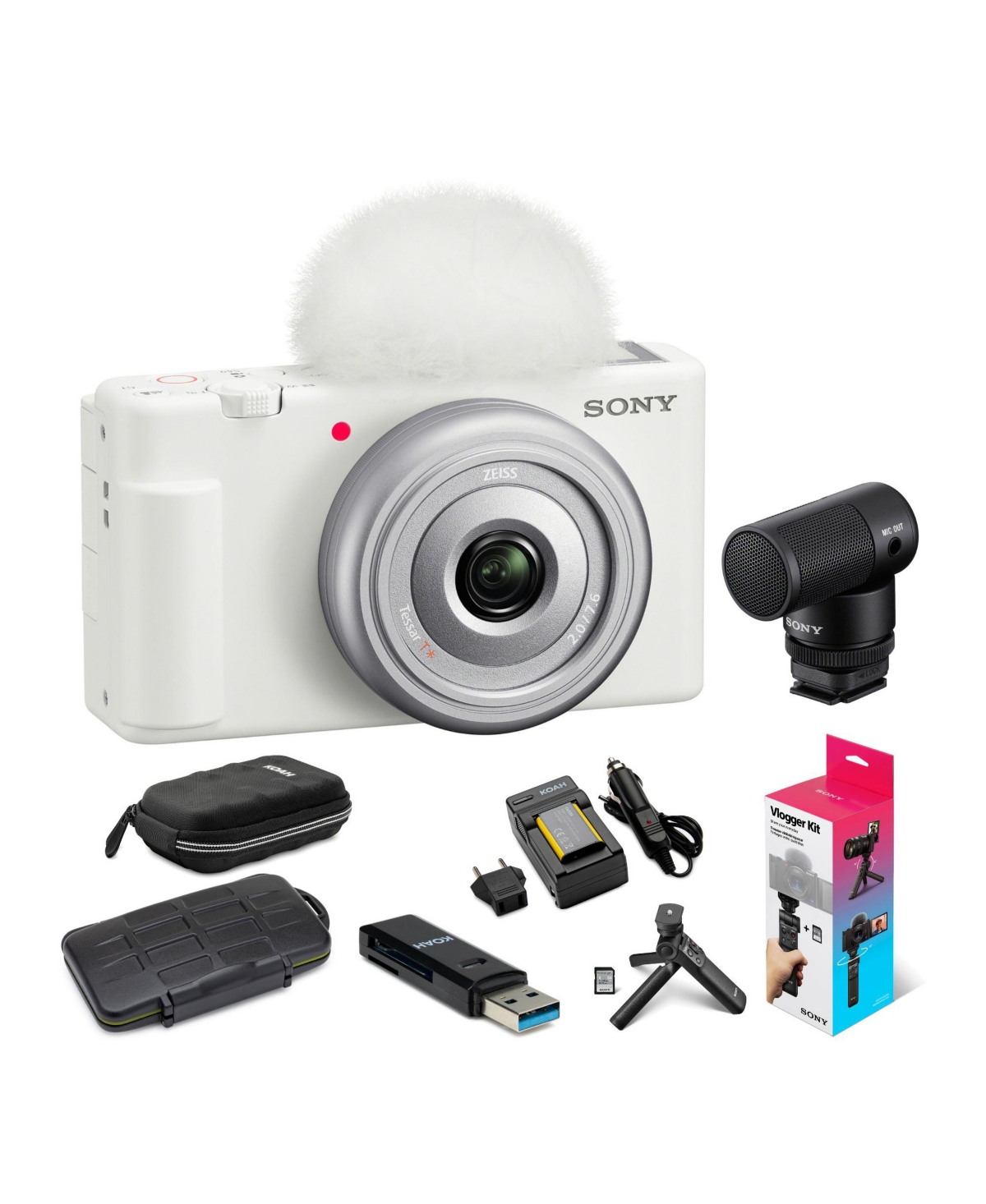Sony Zv-1F Vlog Camera with Microphone and Accessory Kit bundle - White