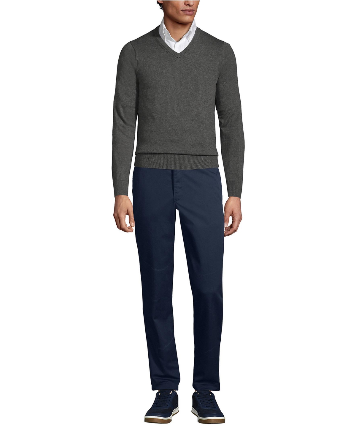 Lands' End Men's School Uniform Cotton Modal Fine Gauge V-neck Sweater