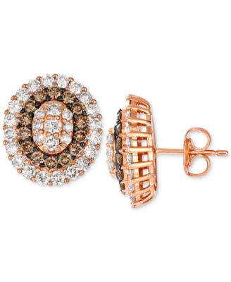 Chocolate Diamond & Nude Diamond Halo Cluster Stud Earrings (2 ct. t.w.) in 14k Rose Gold