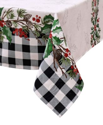 Holly Farmhouse Charm Holiday Fabric Rectangle Tablecloth, 84"x 60"