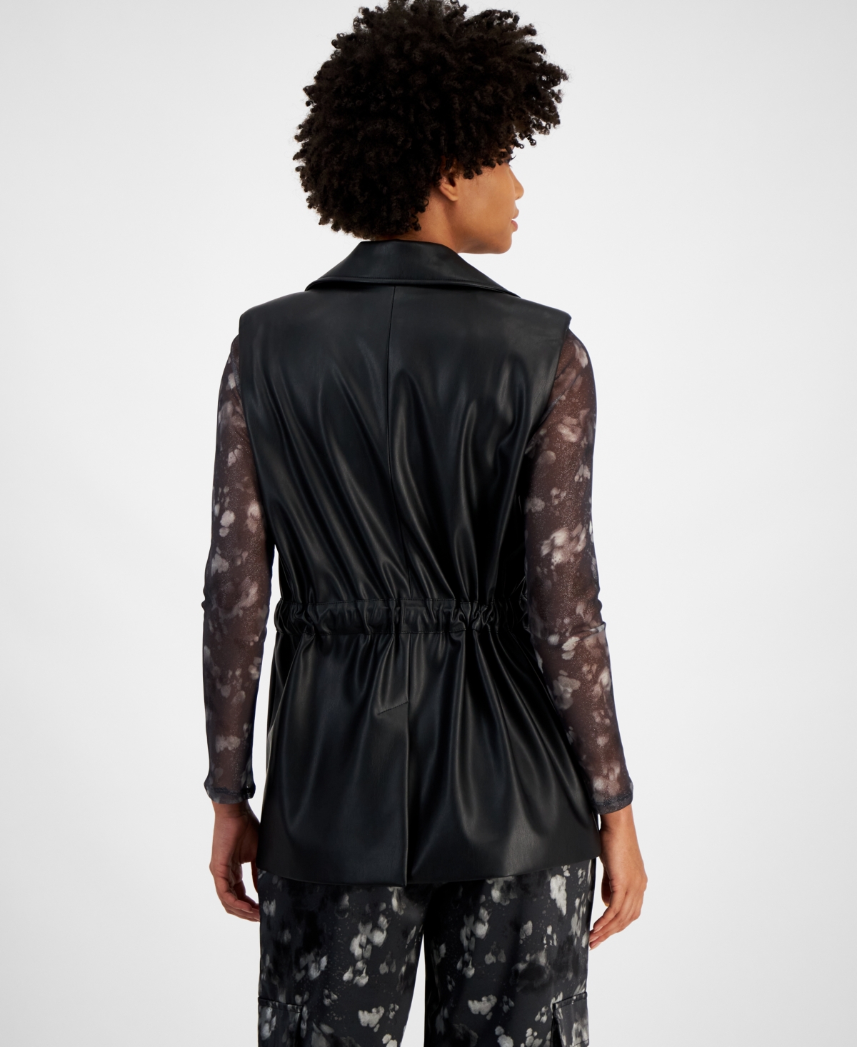 Bar Iii Women's Belted Faux-Leather Sleeveless Vest, Created for Macy's