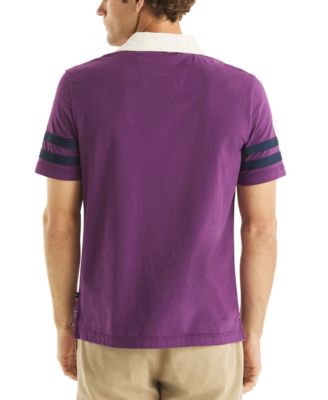 Men's Short Sleeve Striped-Trim Rugby Polo Shirt
