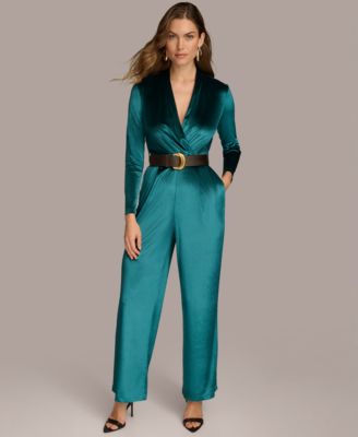 Women's Belted Velvet Jumpsuit 