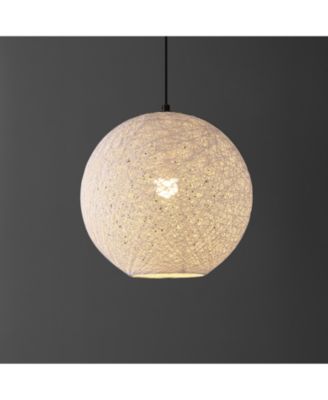 Lacey 16" 1-Light Bohemian Minimalist Iron/Rope Woven Globe LED Pendant, White/Black
