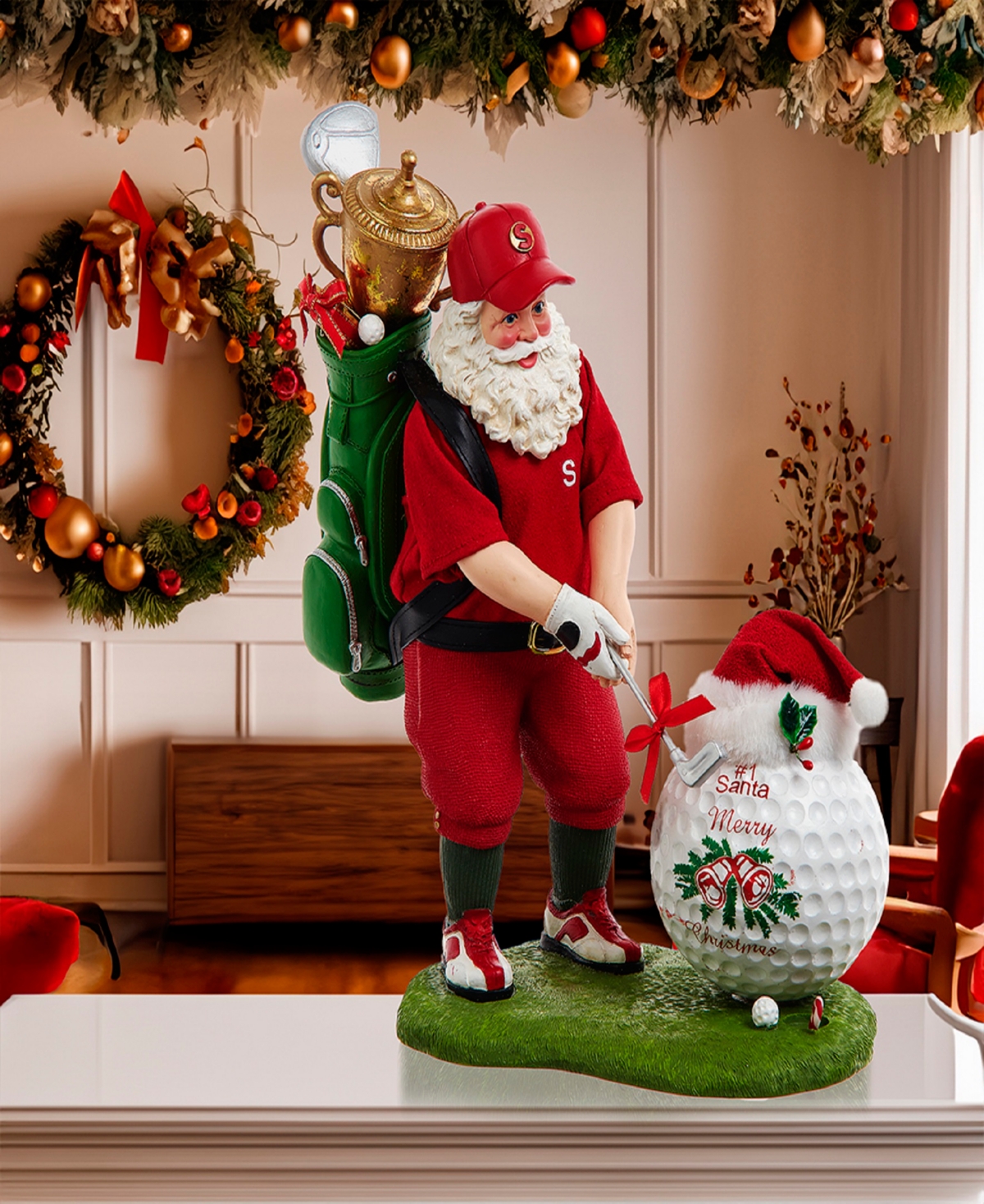 Kurt Adler 11-inch Fabriche Golfer Santa With Oversized Golf Ball In Red