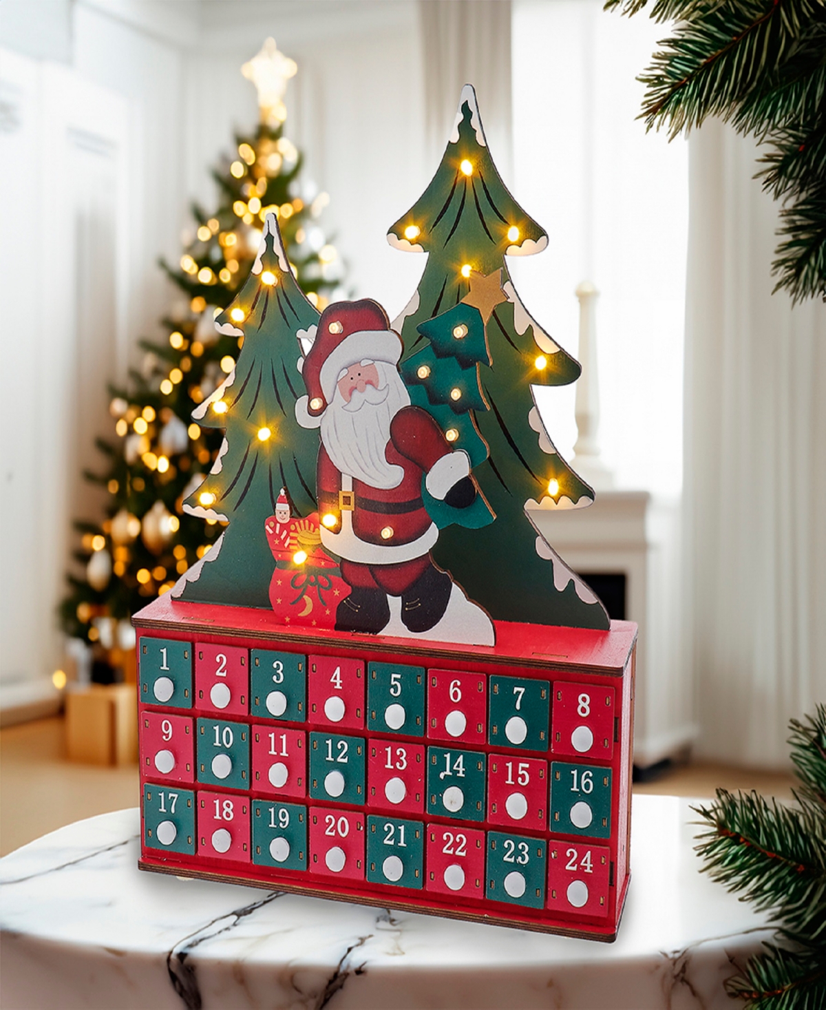 Kurt Adler 15.75-inch Battery Operated Wooden Led Lighted Advent Calendar In Red
