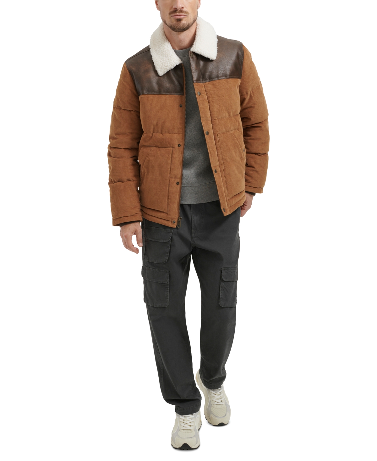 Levi's Men's Mixed-media Western Puffer Jacket In Brown