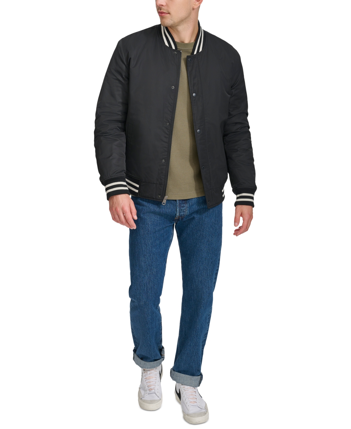 Levi's Men's Lightweight Varsity-Stripe Bomber Jacket - Black | Smart Closet