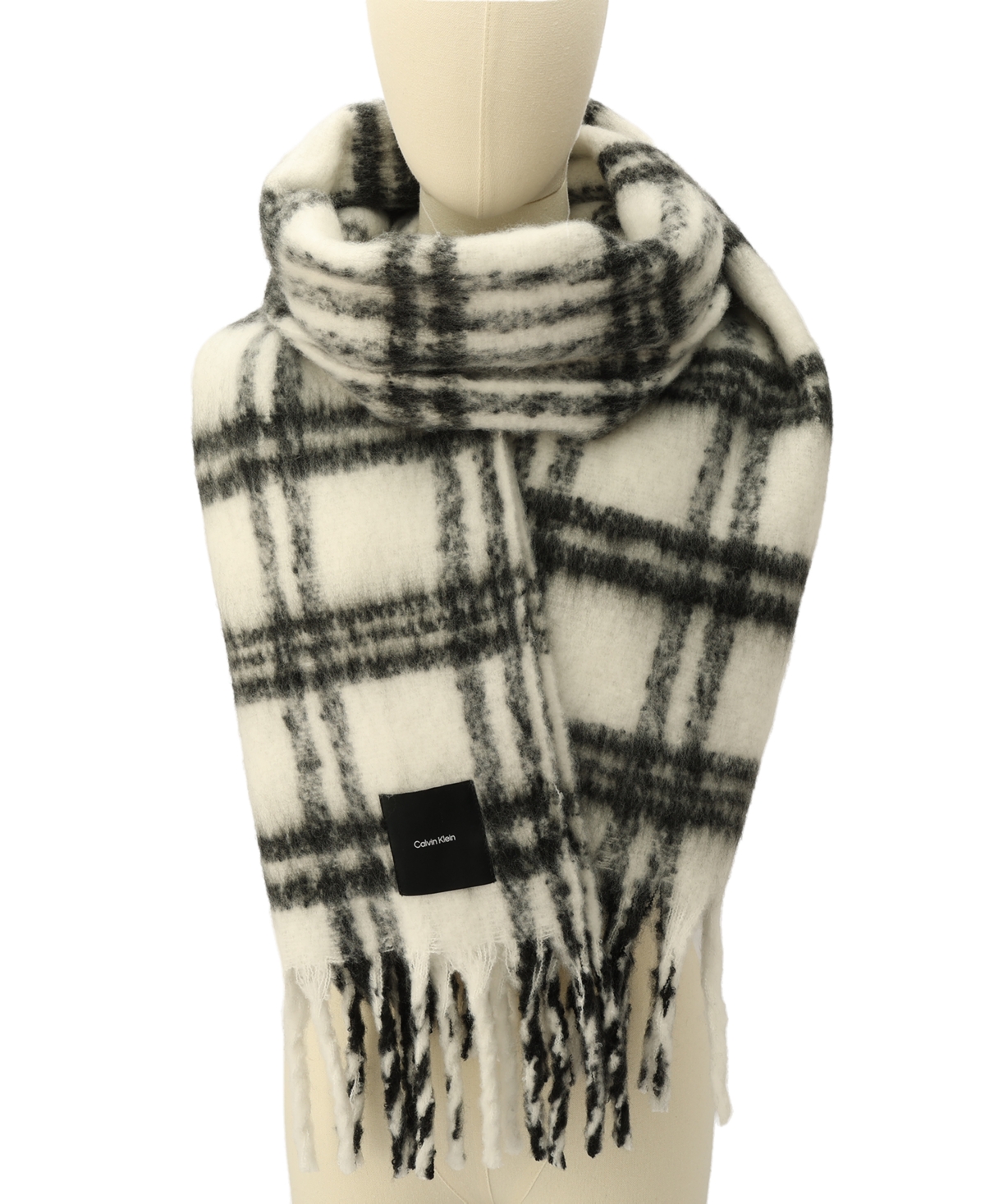 Calvin Klein Men's Plaid Yarn-dyed Scarf In Black Beau