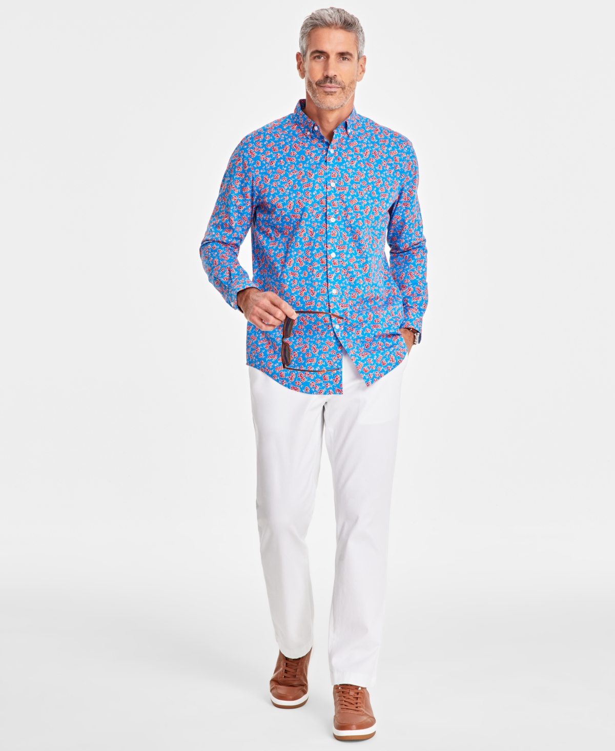 Club Room Men's Adina Floral Poplin Long-Sleeve Button-Down Shirt, Created for Macy's