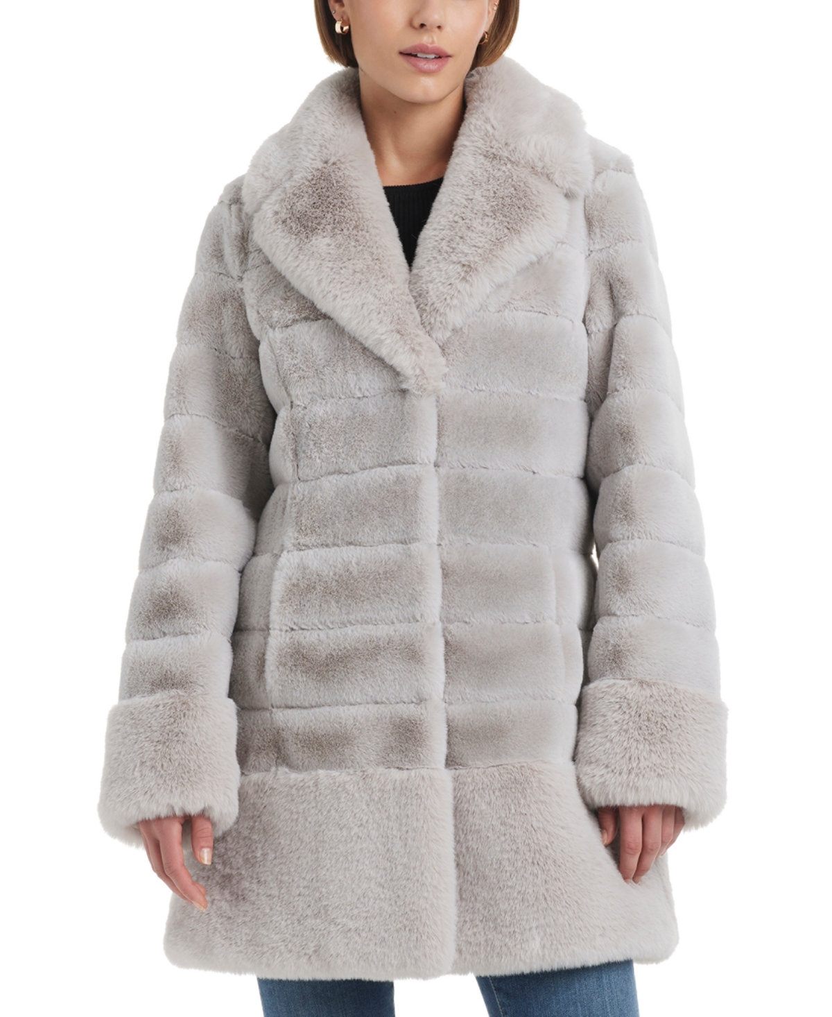 Jones New York Women s Petite Faux Fur Coat Taupe Smart Closet