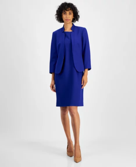 Women's 3/4-Sleeve Dress Suit Set, Regular & Petite - Royal