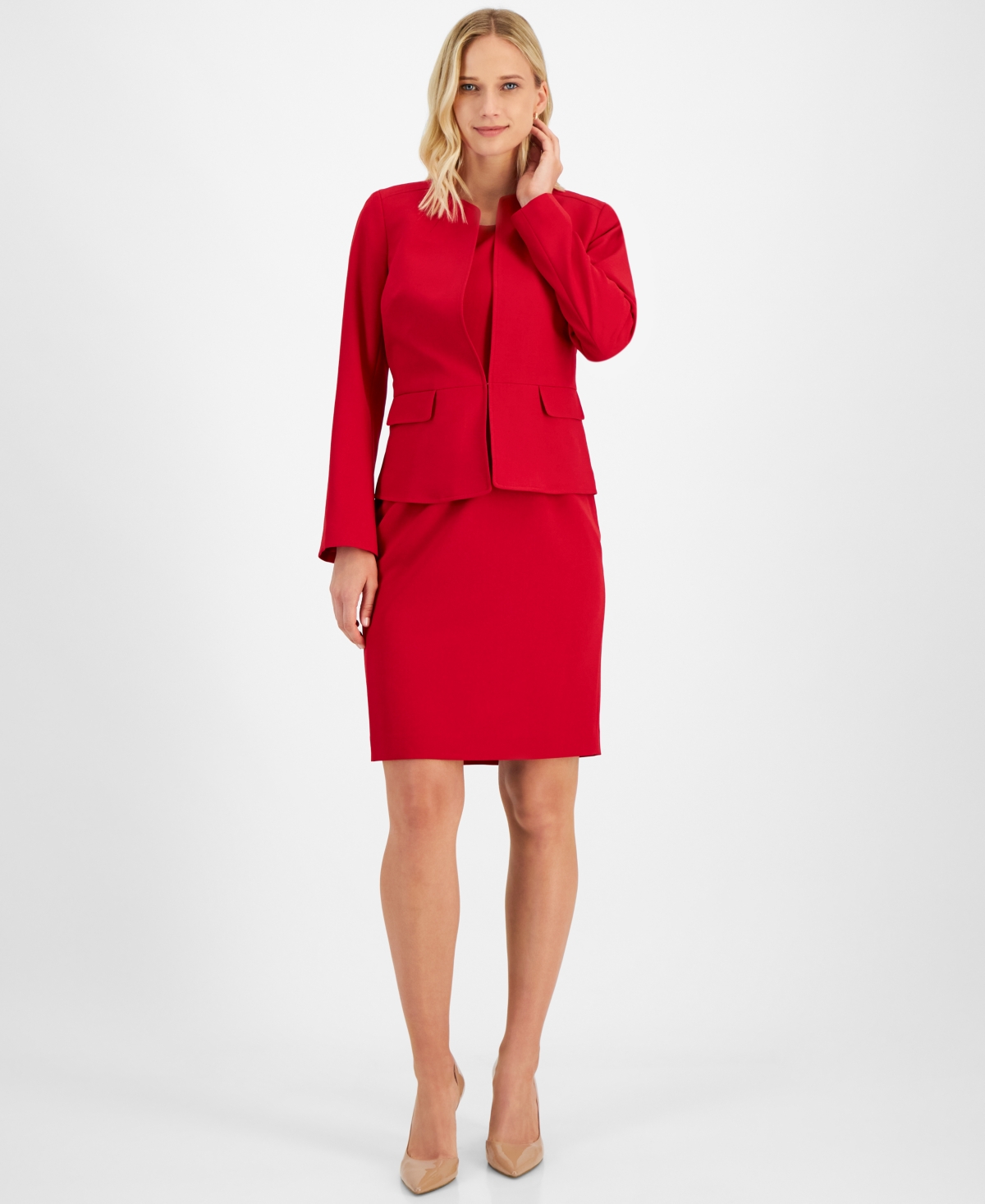 Le Suit Petite Sheath Dress Suit In Cherry