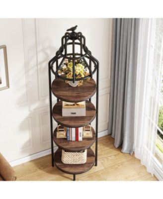 4-Tier Tall Narrow Bookshelf – Rustic Freestanding Corner Bookcase for Small Spaces in Kitchen, Home Office, or Living Room